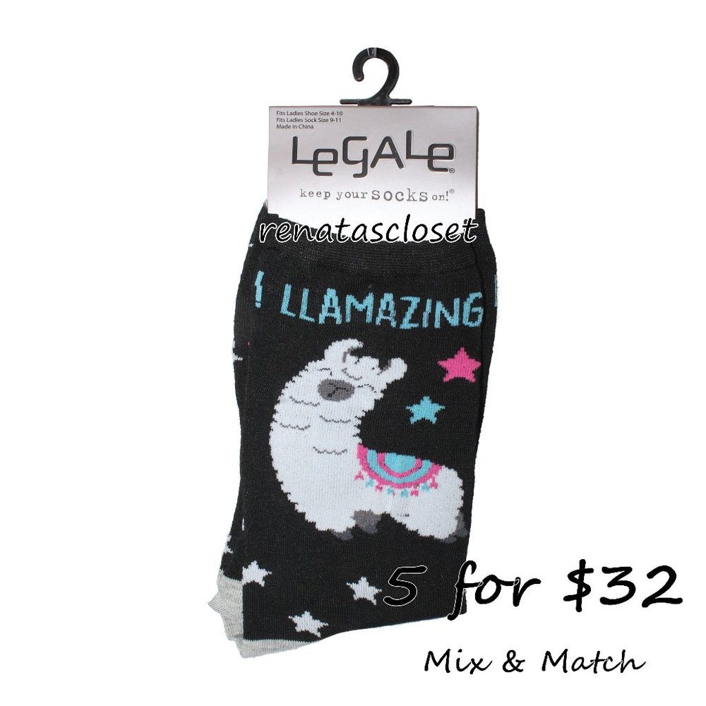 LeGale Women's Llamazing Novelty Crew Socks NWT